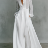 Vestido Maxi de Linho Patchwork com Gola Mao