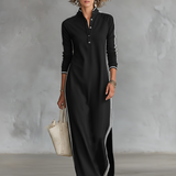 Vestido Maxi de Jersey com Gola de Botões