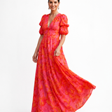 Aurora – Vestido Longo Floral com Mangas Bufantes