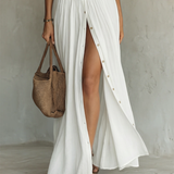 Vestido Maxi de Linho Branco com Pregas