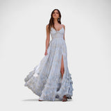 Florencia - Vestido longo boémio com fenda e folhos.