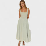 Maribel - Vestido Midi com decote quadrado