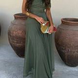 Sofia - Vestido Longo de Verão Plissado Ombro Único