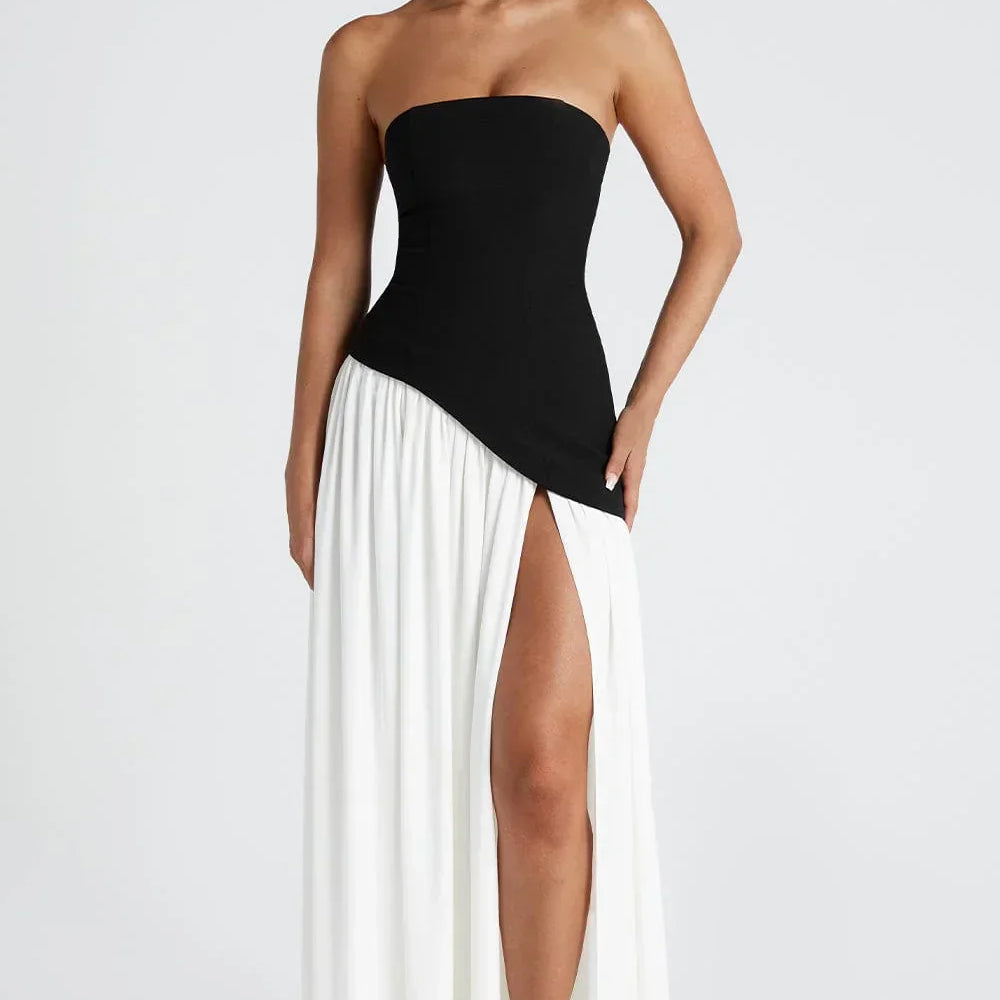 Joana - Vestido Longo Detalhe de Lenço e Fenda Alta