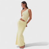 Seranella - Vestido maxi assimétrico com recorte