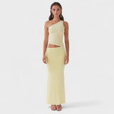 Seranella - Vestido maxi assimétrico com recorte