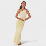 Seranella - Vestido maxi assimétrico com recorte