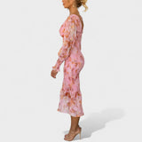 Valeria - Vestido Midi em Chiffon Floral