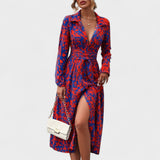 Vestido Bianca – Estilo Animal Print Azul e Vermelho